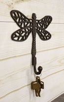 Set Of 2 Rustic Cast Iron Dragonfly with Scrollwork Filigree Wings Wall Hooks
