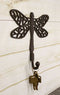 Set Of 2 Rustic Cast Iron Dragonfly with Scrollwork Filigree Wings Wall Hooks