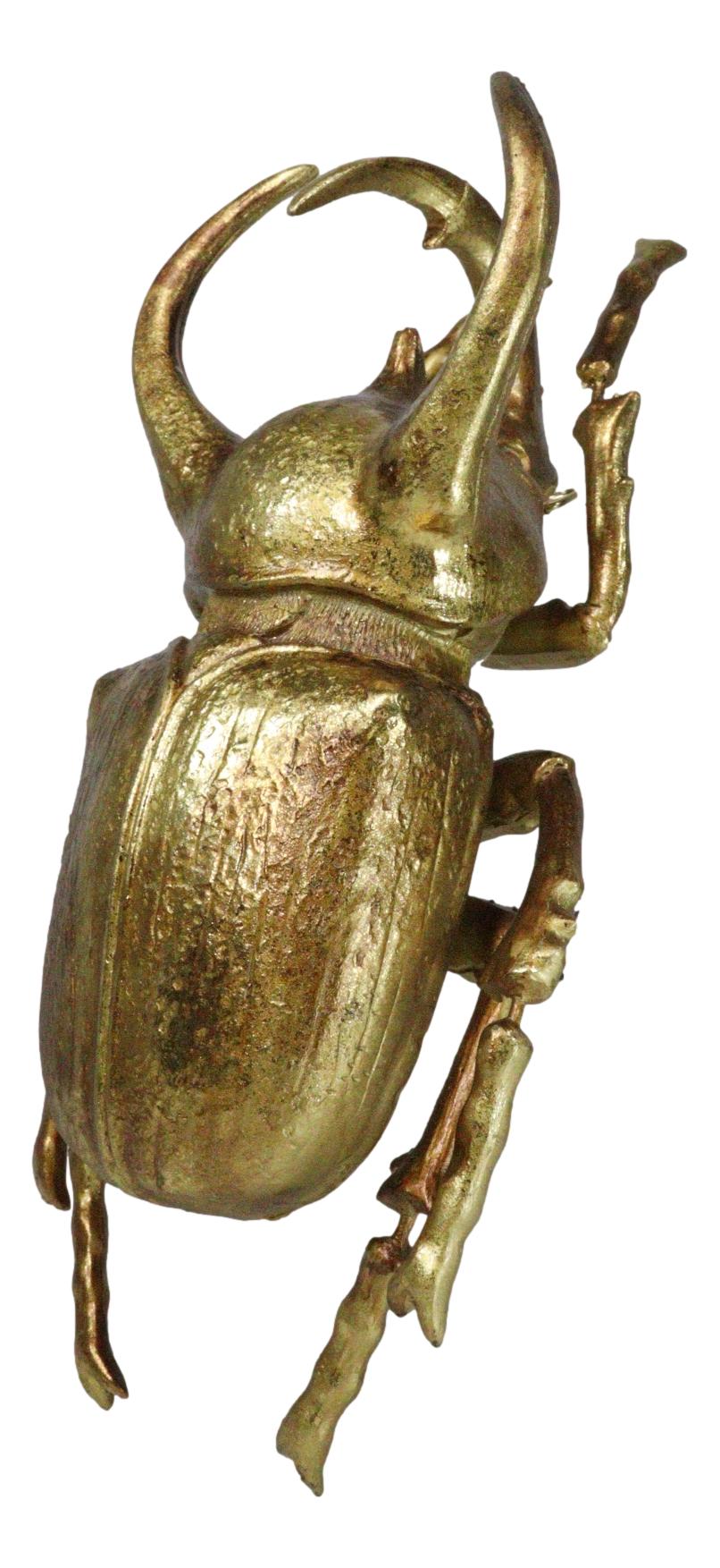 Medium Gold Resin 3 Horned Rhinoceros Beetle Wall Decor Or Tabletop Figurine