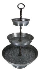 Rustic Farmhouse 3 Tiered Tabletop Galvanized Metal Serving Tray With Handle