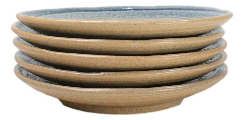 Pack Of 5 Blue River Ao Nagashi Collection Porcelain Round Dinner Plates 8.75" D