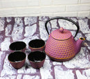Royal Purple And Gold Honeycomb Tetsubin 27oz Cast Iron Tea Pot With 4 Cups Set