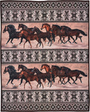Rustic Western Horse Valley Herd Navajo Vectors Cozy Plush Quilted Throw Blanket