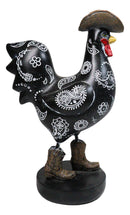 Black Western Country Cowboy Chicken Rooster Wearing Hat And Boots Figurine 8"H