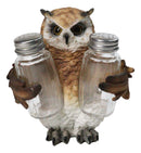 Brown Great Horned Owl Salt and Pepper Shaker Holder Set with Glass Shakers