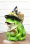 Merlin The Wizard Frog with Warlock Triple Moon Hat Backflow Incense Cone Burner