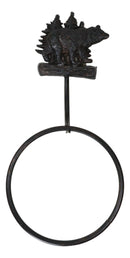 Cast Iron Rustic Cabin Bathroom Black Bear By Pine Trees Hand Towel Ring Holder