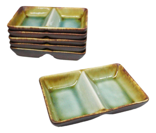 Pack Of 6 Midori Kannyu Ceramic Double Partition Sauce Condiment Dishes 4oz
