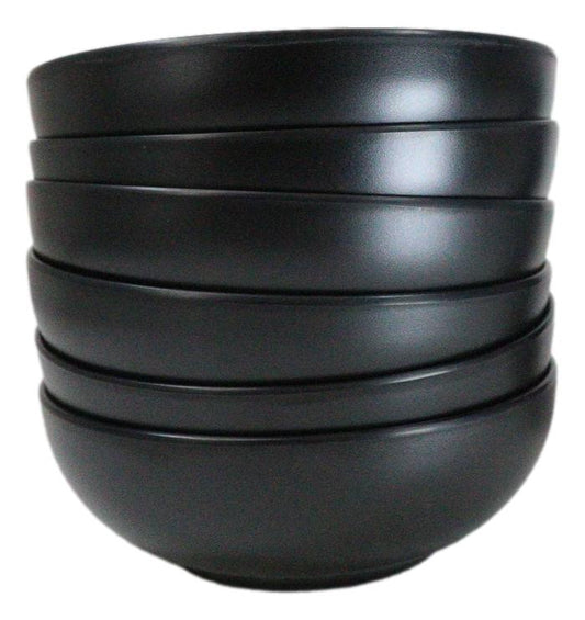 Pack Of 6 Modern Matte Black Melamine Round Appetizer Rice Shallow Bowls 16oz