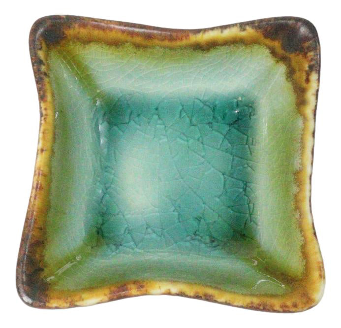 Pack Of 6 Green Midori Kannyu Porcelain Wavy Square Shaped Sauce Dishes 3oz