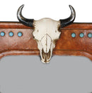 Rustic Western Bull Cow Skull And Turquoise Silver Conchos Faux Leather Mirror