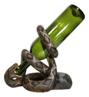 Rustic Western Coiled Diamondback Rattlesnake Snake Wine Bottle Holder Figurine