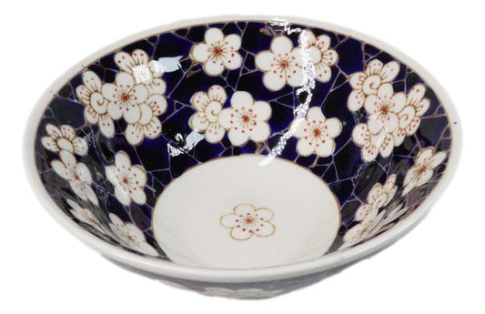 White Ume Plum Flowers Ceramic Ramen Bowl Soup Spoon Chopsticks And Rest Set