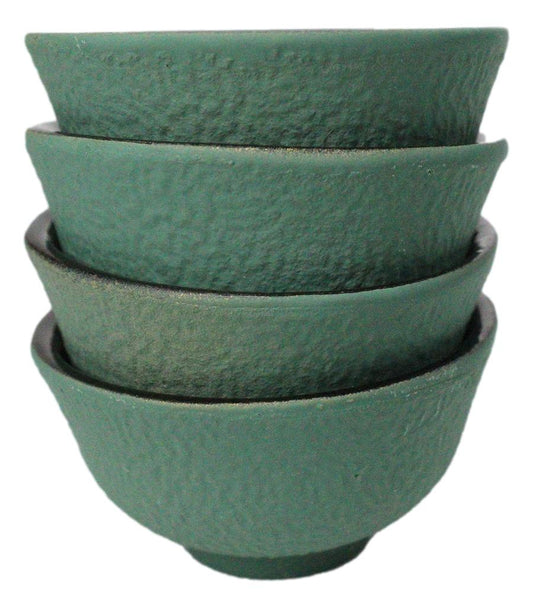 Soft Green Textured Japanese Tetsubin Style Cast Iron Mini Tea Cups Set of 4