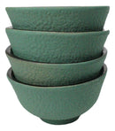 Soft Green Textured Japanese Tetsubin Style Cast Iron Mini Tea Cups Set of 4