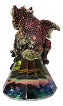 Metallic Red And Gold Dragon Perching On Iridescent Pyramid Glass Small Figurine