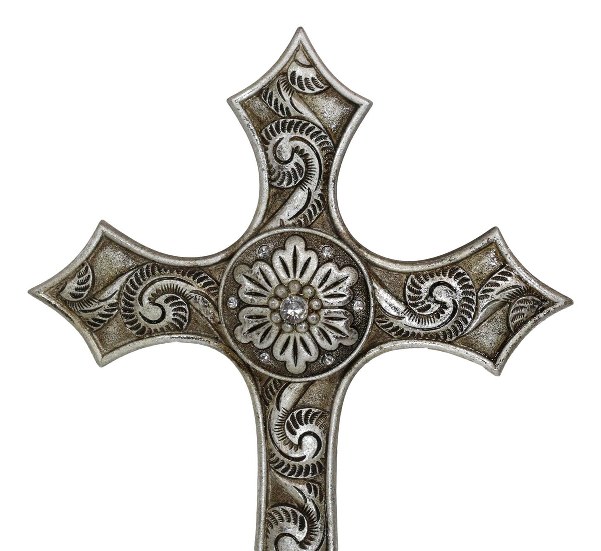 Rustic Western Silver Concho With Ornate Shell Pattern Wall Cross Decor Plaque - Ebros Gift