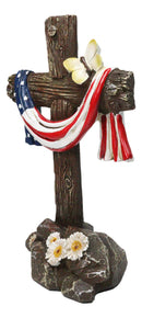 Patriotic Memorial Desktop Standing Rugged Cross With American Flag Figurine