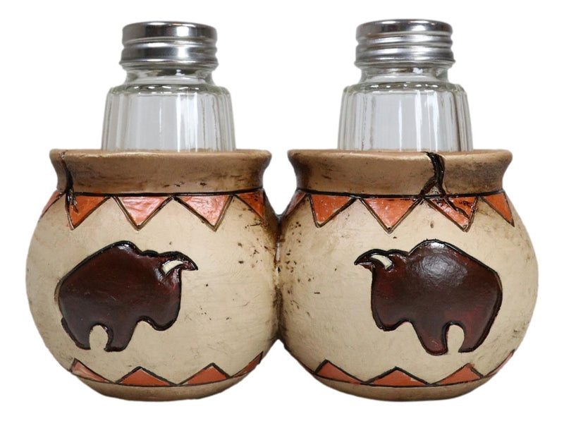 Western Native American Buffalo Bison Canister Jars Salt Pepper Shakers Holder