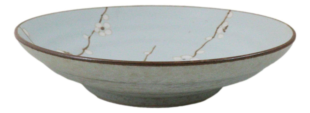 Made In Japan Porcelain Soushun Sakura Green Plum 9"D Deep Plates Bowls Set - Ebros Gift