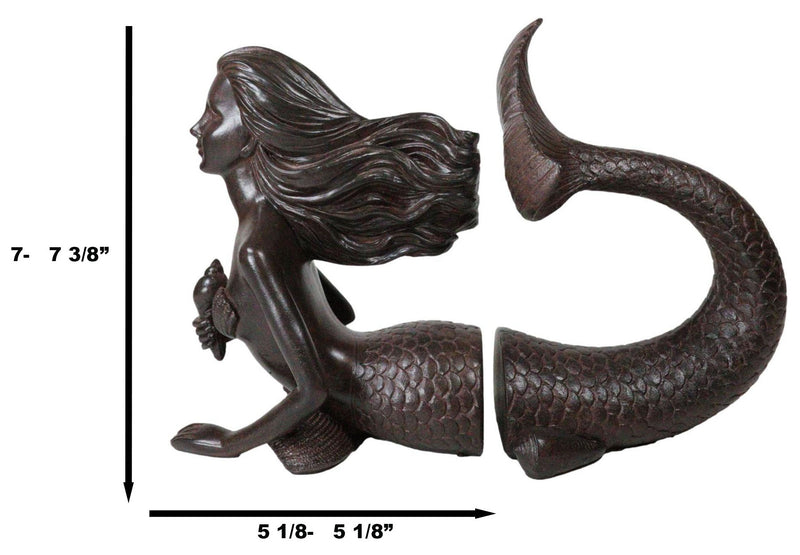 Rustic Aged Bronze Finish Marine Siren Mermaid Body & Tail Bookends Figurine Set