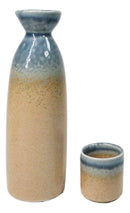 Blue Brown River Ao Nagashi Porcelain Sake Carafe Flask 9oz & 4 Ochoko Cups Set