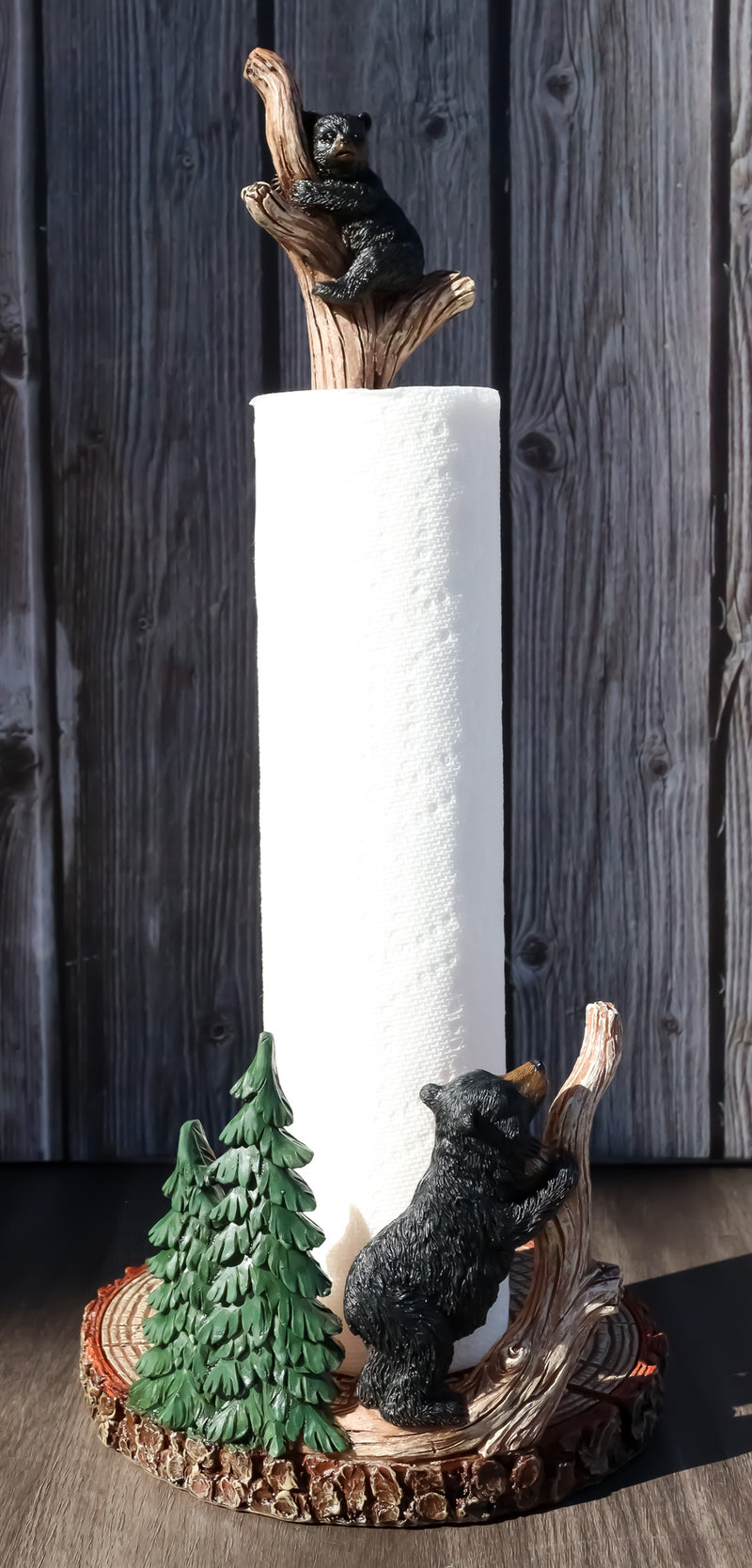 Woodland Black Bear Cubs Climbing On Tree In Pine Forest Paper Towel Holder