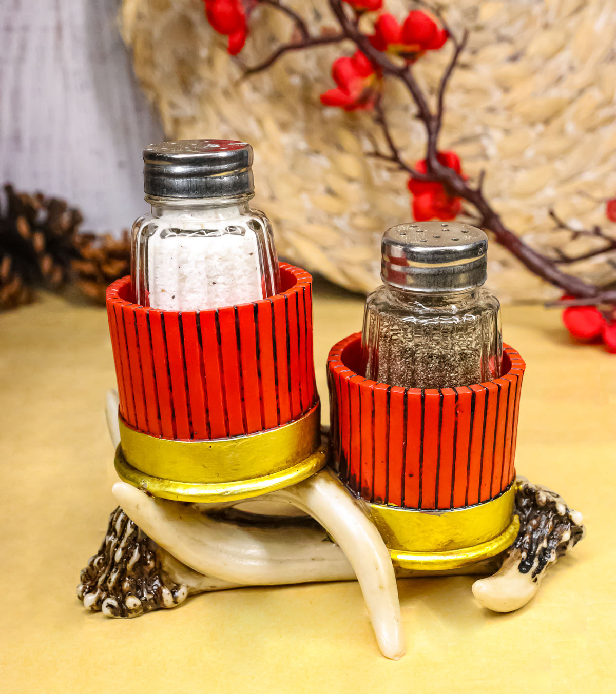 Western Entwined Stag Deer Antlers With Shotgun Bullets Salt Pepper Shakers Set