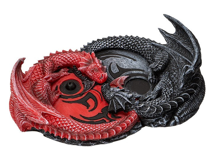 Auspicious Infinity Red And Black Unity Dragons Decorative Incense Burner Holder