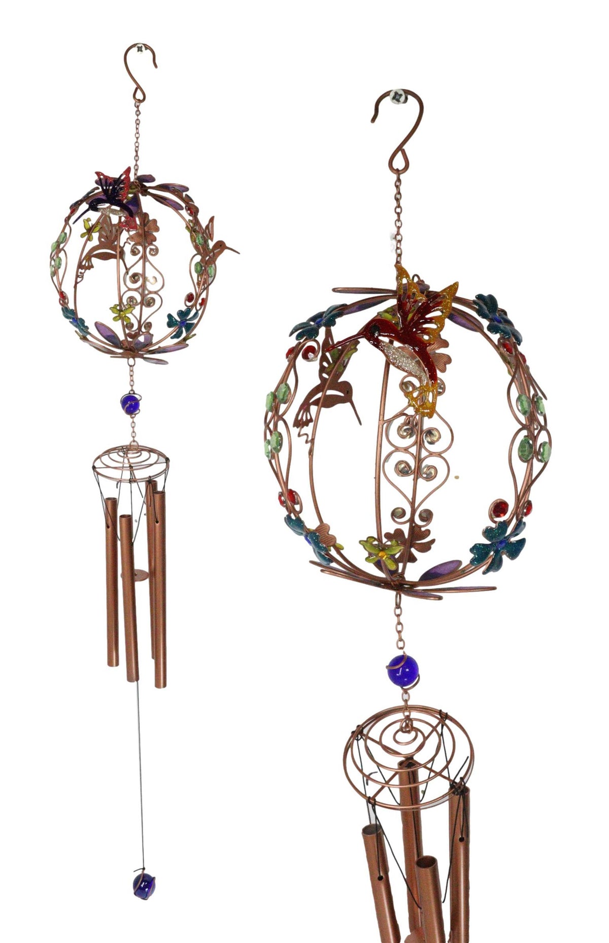 Whimsical Hummingbirds by Enchanted Globe Floral Garden Copper Wind Chime