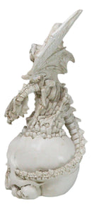 Ossuary Macabre Skeleton Bone Dragon Perching On Gothic White Skull Figurine