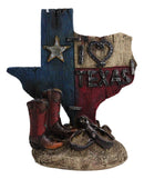 Set Of 2 Western Texas Map Cowboy Boots Cow Skull Horseshoe Cactus Figurines