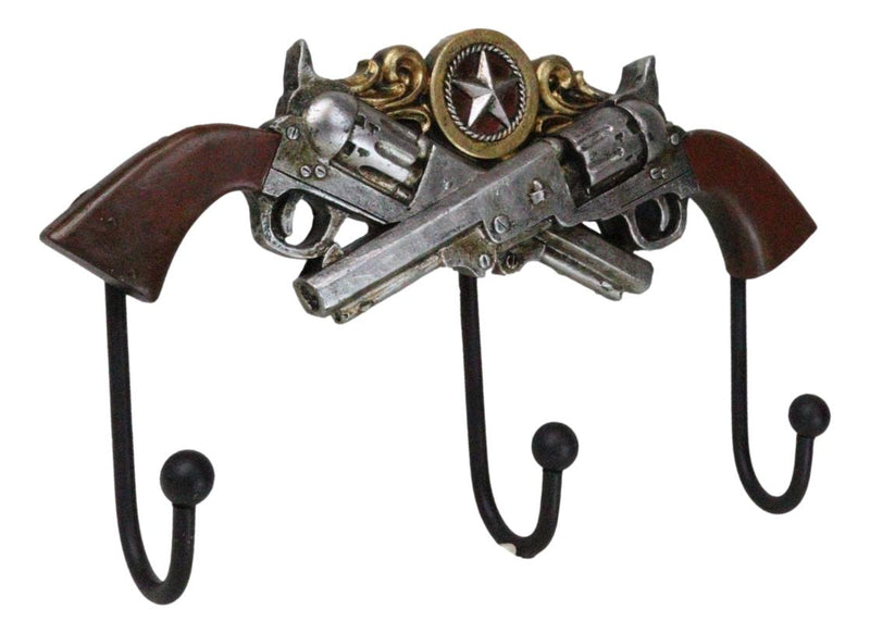 Rustic Western Old World Dual Six Shooter Gun Pistols With Lone Star 3 Pegs Hook