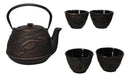 Bronze Oriental Dragon Design Tetsubin Cast Iron Teapot 33oz And 4 Tea Cups Set
