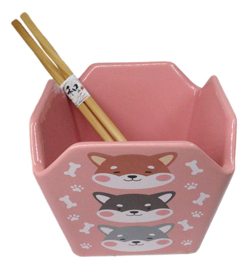 Pink Japanese Shiba Inu Dogs Takeout To Go Box Serving Bowl With Chopsticks Set
