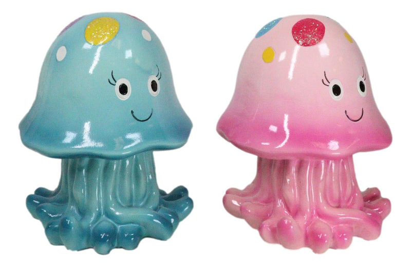 Set of 2 Whimsical Marine Blue And Pink Sea Jellyfish Money Savings Piggy Banks