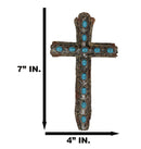 7"Tall Rustic Western Faux Distressed Wood Wall Cross With Turquoise Pebble Gems