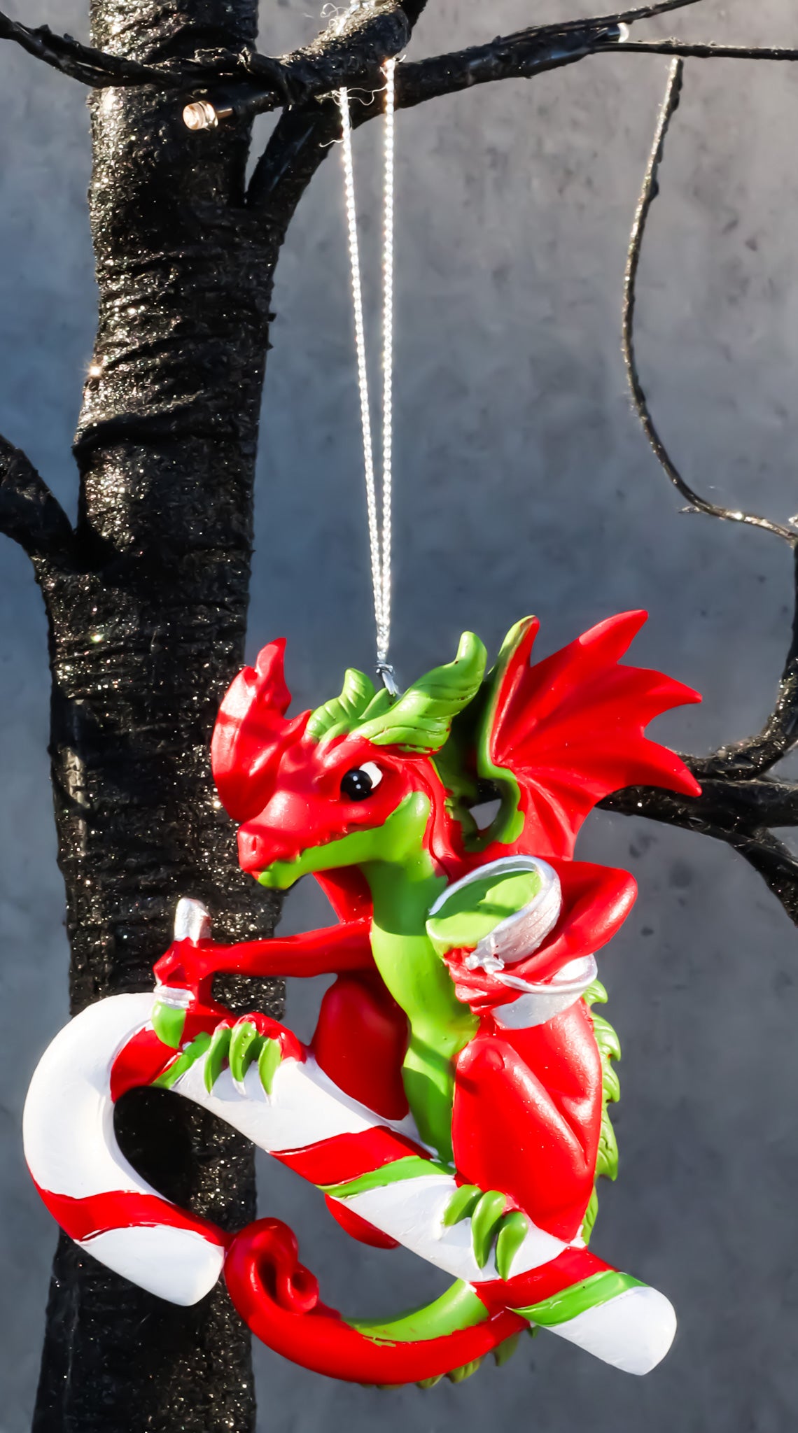 Ruth Thompson Red Green Dragon With Candy Cane Christmas Tree Hanging Ornament