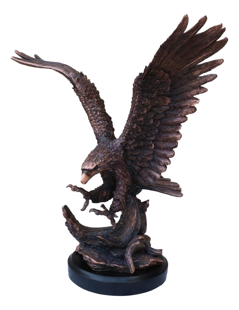 Large 24"H Bald Eagle With Open Wings By Tree Top Bronze Electroplated Statue