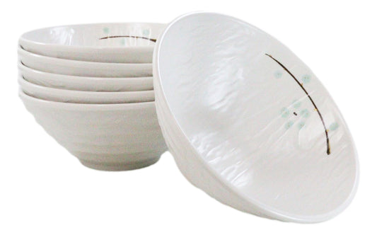 Set Of 6 Modern Yukino Hana Snowflakes Melamine Soup Pasta Salad Bowls 26oz
