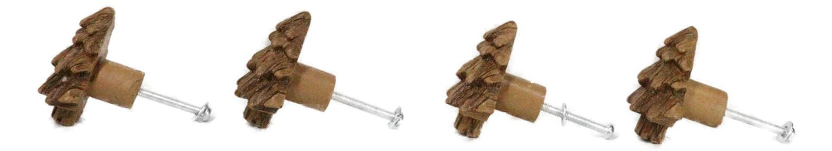 Set Of 4 Western Rustic Forest Pine Trees Faux Wooden Cabinet Door Pull Knobs - Ebros Gift