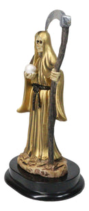 Gold Robe Santa Muerte With Scythe Patroness Of Wealth Decorative Figurine 5"H