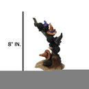 Halloween 5 Black Kitten Cats with Witch Hats Perching On Broomstick Figurine