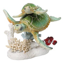 Green Sea Turtles Family Swimming By Coral Reef Sea Anemone Clownfish Figurine
