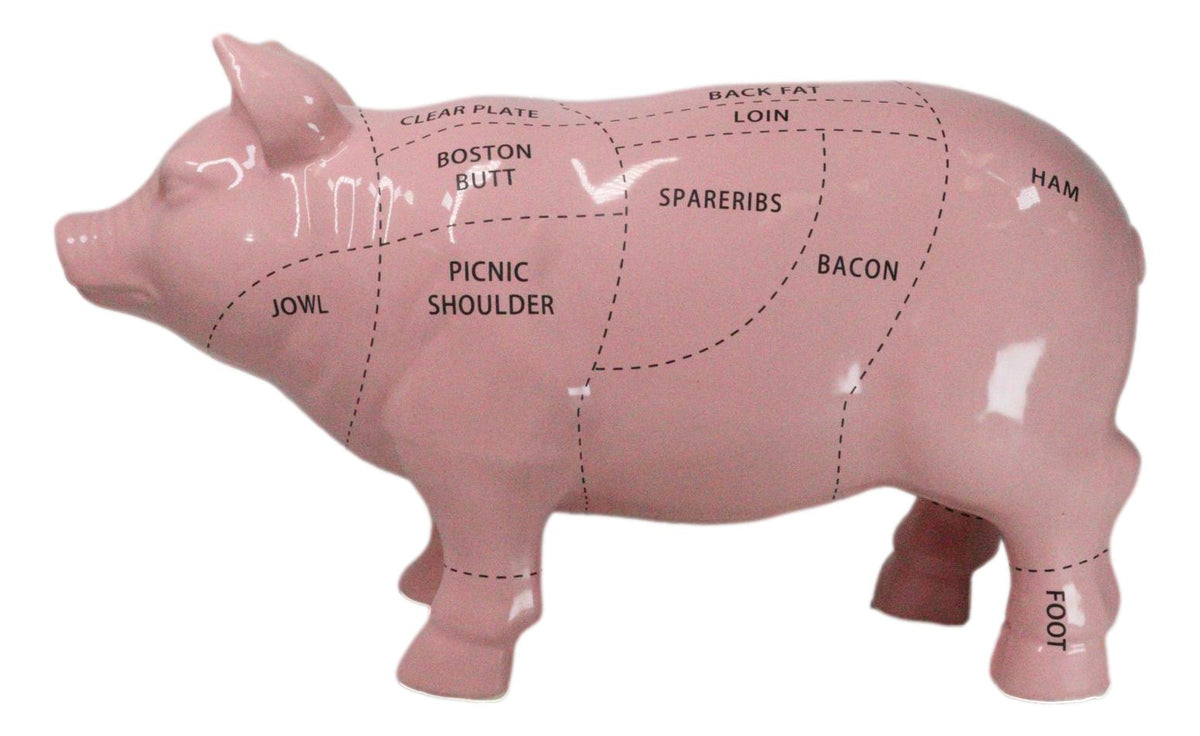 Large Ceramic Rustic Country Farmhouse Pink Pig Pork Butcher Chart Figurine