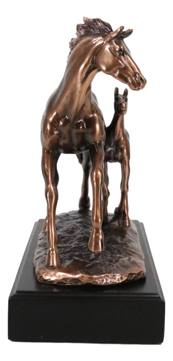 Rustic Western 2 Strolling Mare And Foal Equine Horses In Bronzed Resin Statue