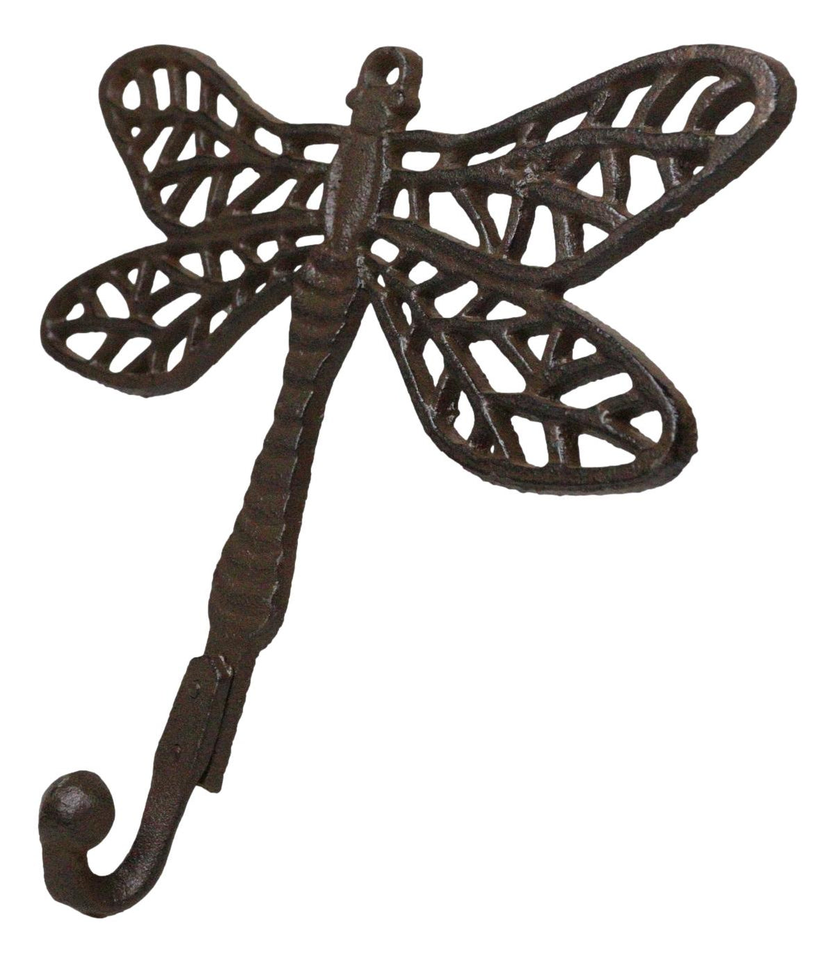 Set Of 2 Rustic Cast Iron Dragonfly with Scrollwork Filigree Wings Wall Hooks - Ebros Gift