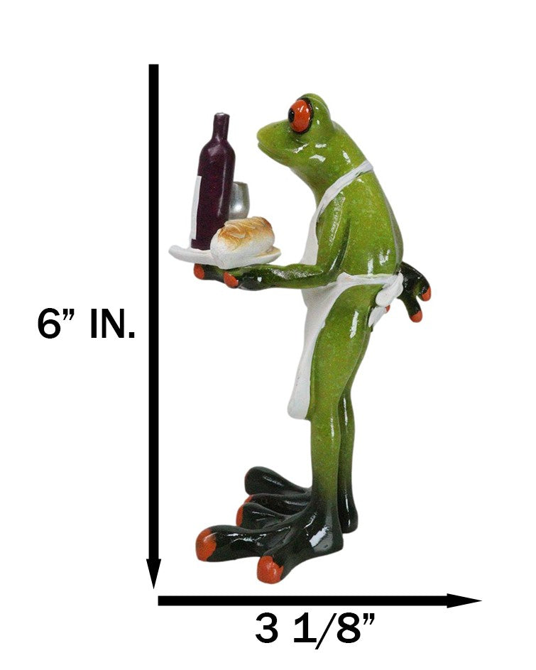 Green Toad Frog Butler Waiter With Wine Glass Bottle And Bread Tray Figurine 6"H