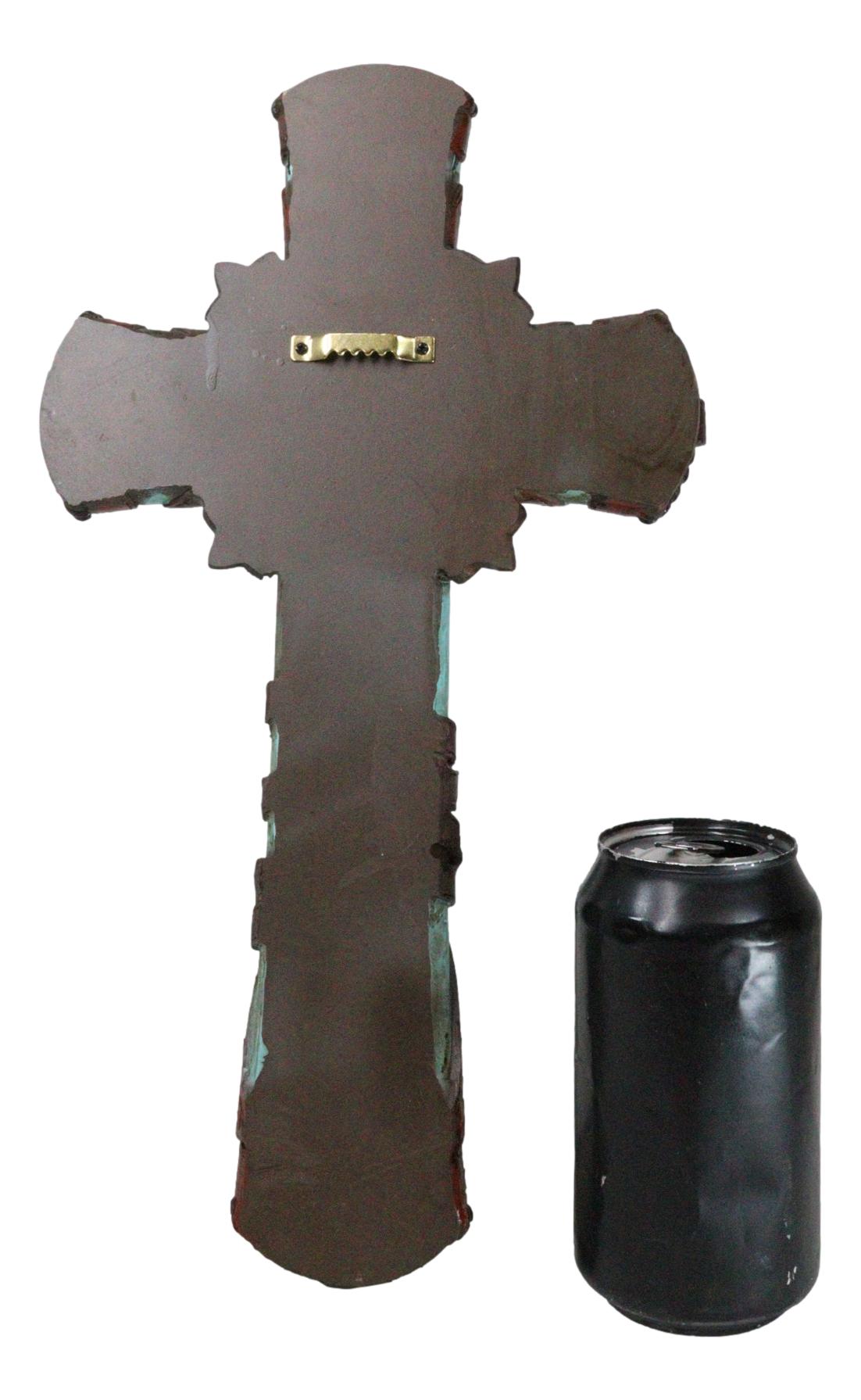 Rustic Western Faux Leather Aztec Boot Design Turquoise Stone Heart Wall Cross