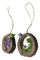 Pack of 2 Whimsical Green Purple Dragons With Birds In Tree Ring Decor Ornaments